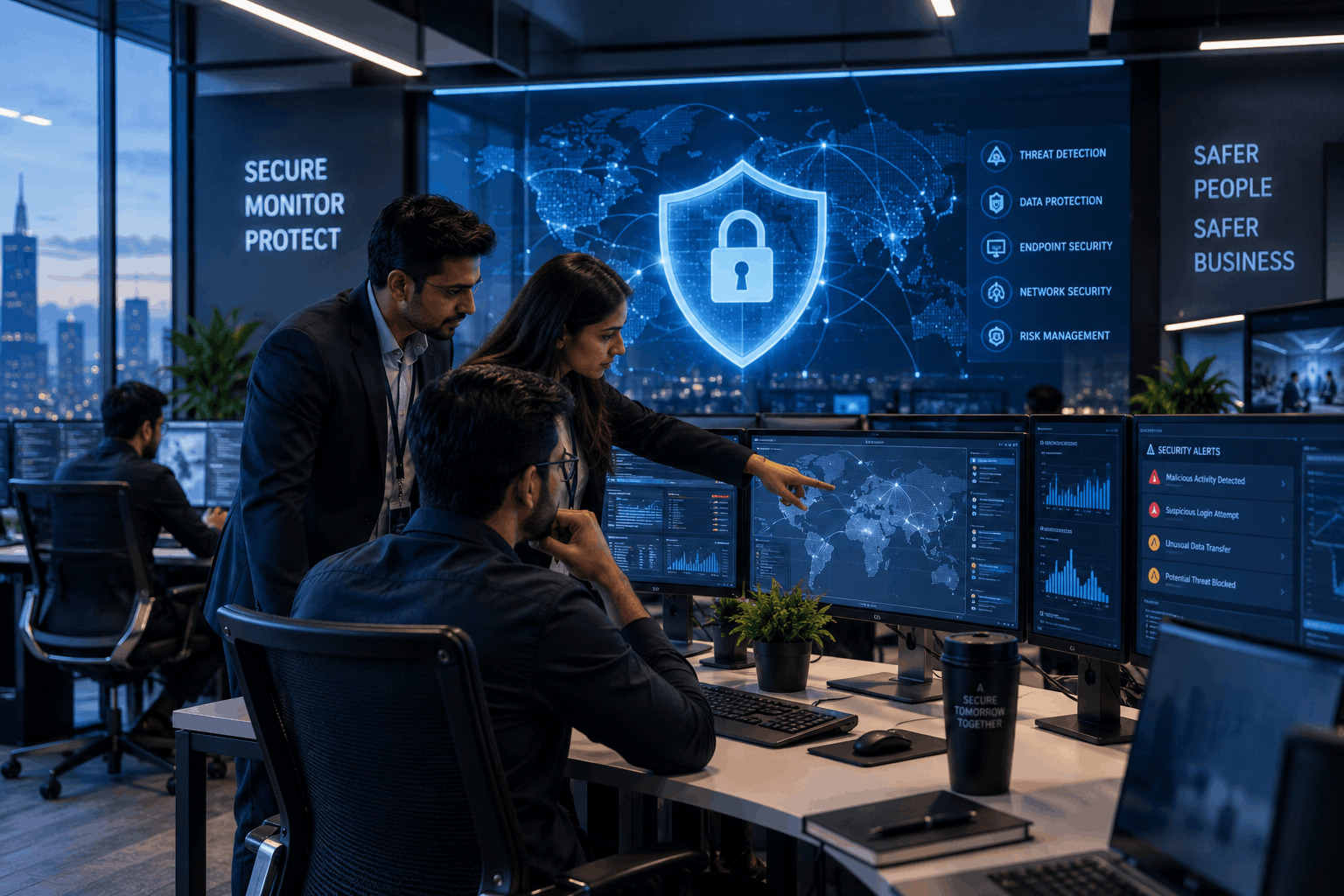 Security operations dashboard protecting enterprise systems and data